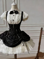 Gothic Black Rabbit Lolita JSK Dress & Blouse Set with Bowknot