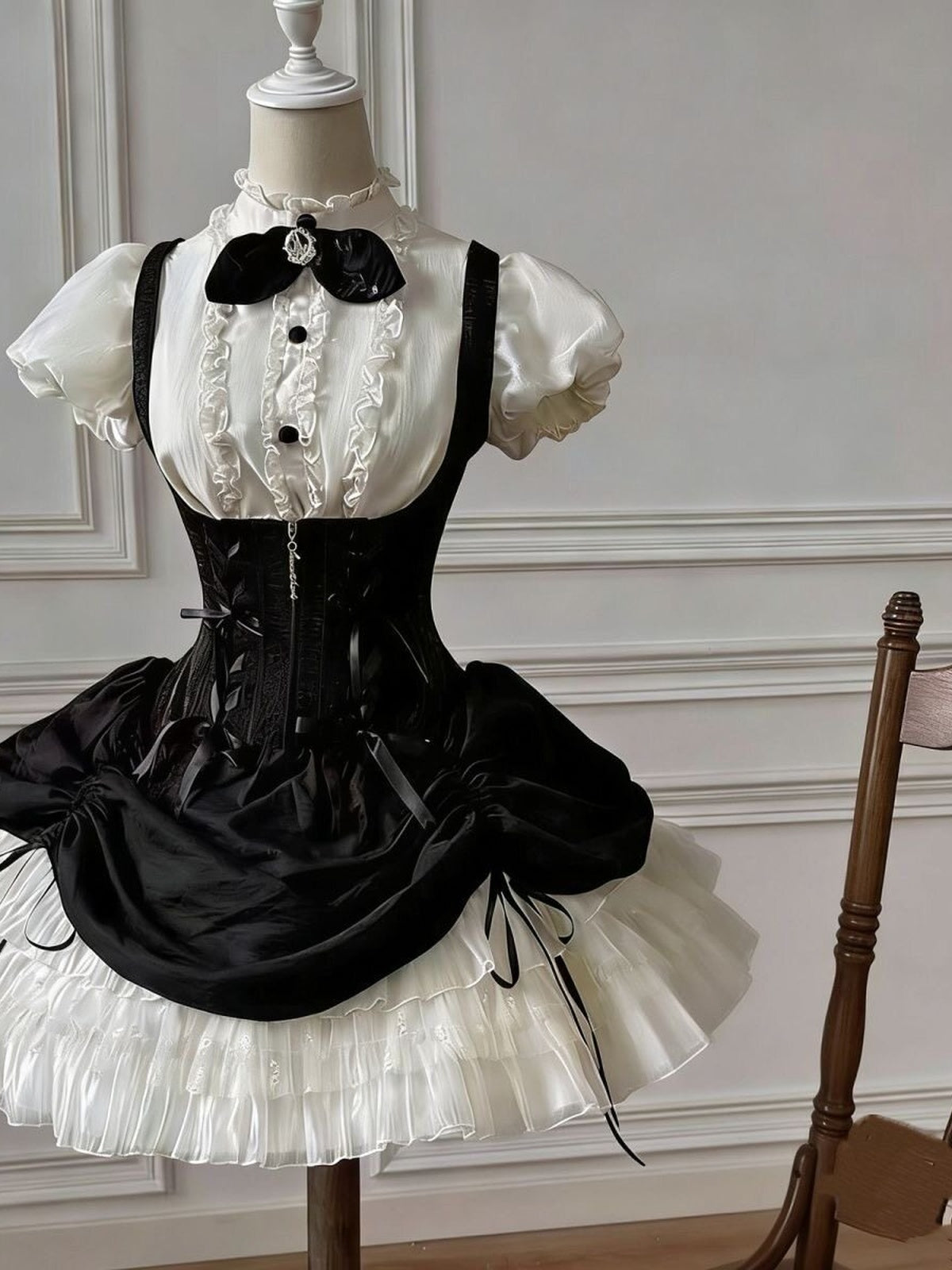 Gothic Black Rabbit Lolita JSK Dress & Blouse Set with Bowknot