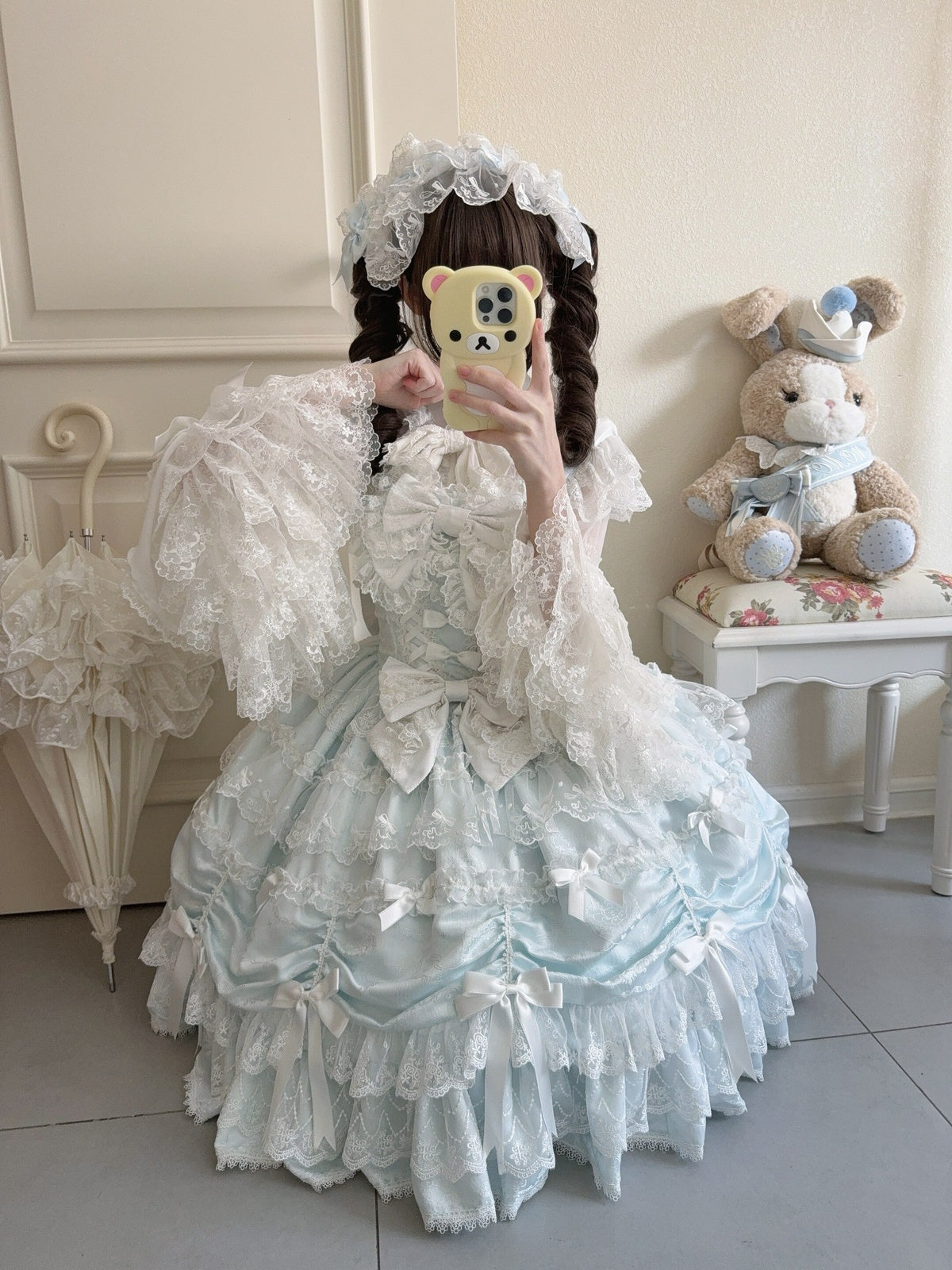 Blue Doll JSK Lolita Dress with Back Bow & Headband