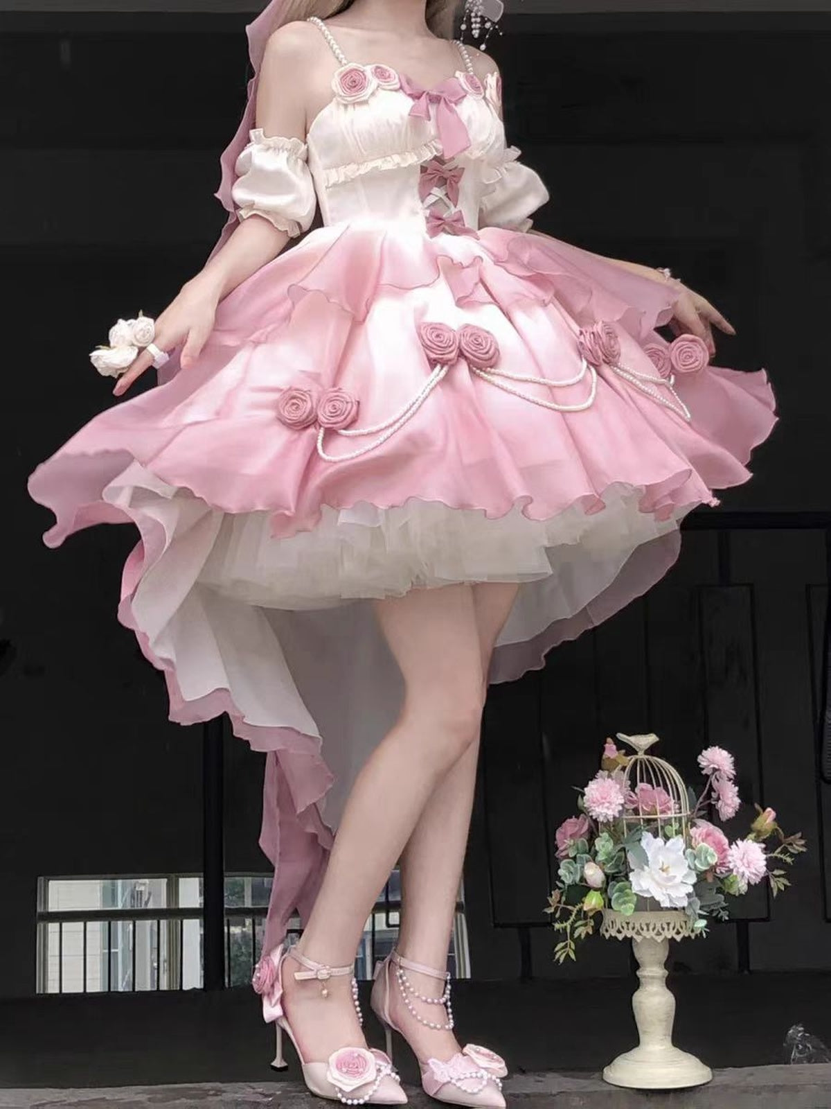 Sweet Pink Gradient Lolita Dress: High-Low Princess Wedding Gown