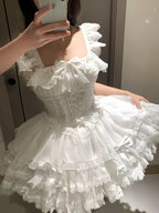 White Balletcore Lolita JSK Dress Full Set with Petticoat