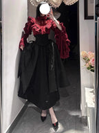 Gothic Red Black Lolita Dress Set with Hime Sleeve Blouse & SK