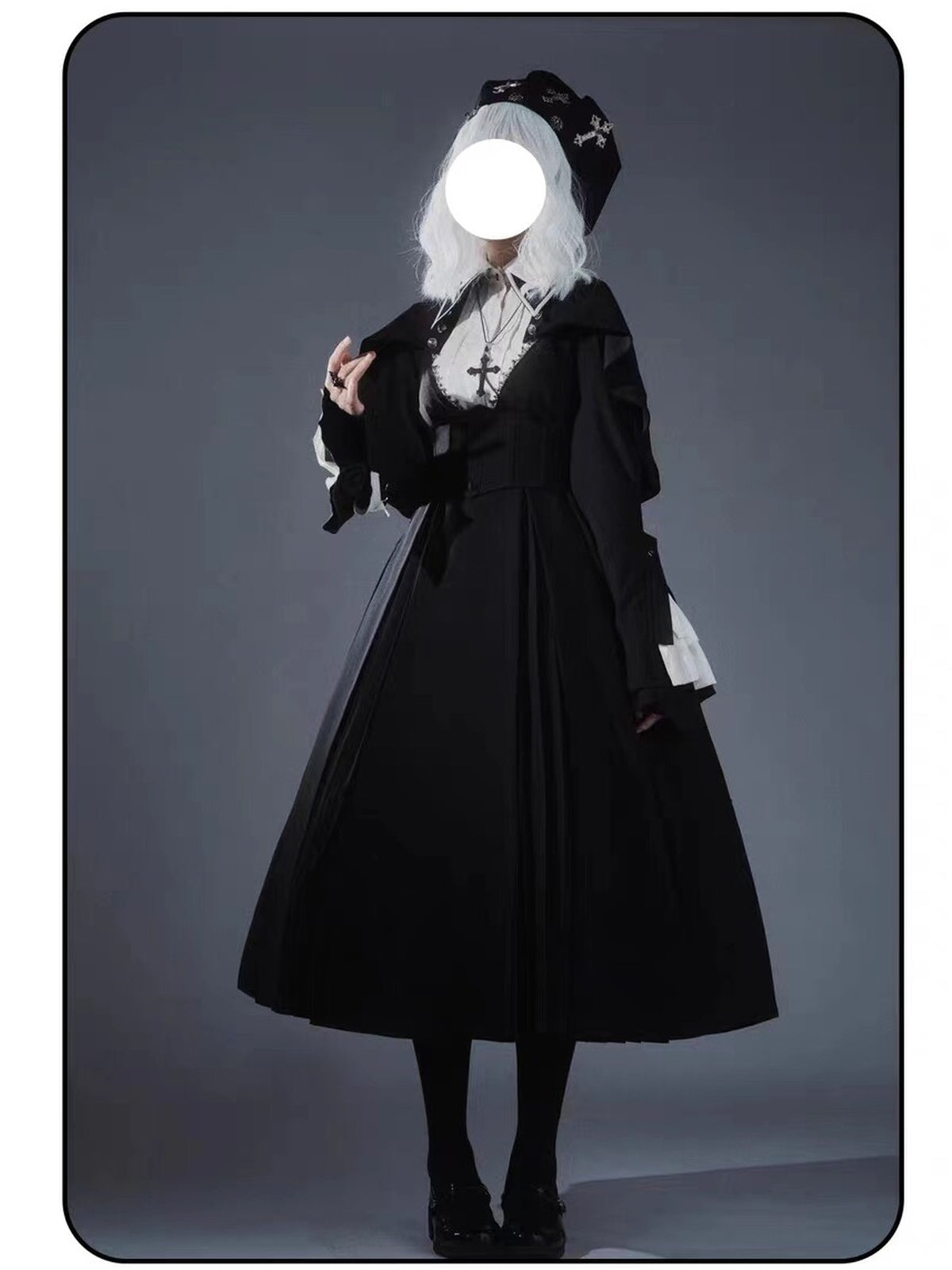 Black Gothic Nun Lolita OP Set with Cape & Necklace