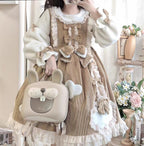 Cocoa Sweet Lolita Long Sleeve OP Dress with Headband & Petticoat