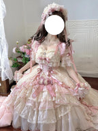 Sweet Lolita Pink Rose Dress Set - Lace Princess Birthday Gown