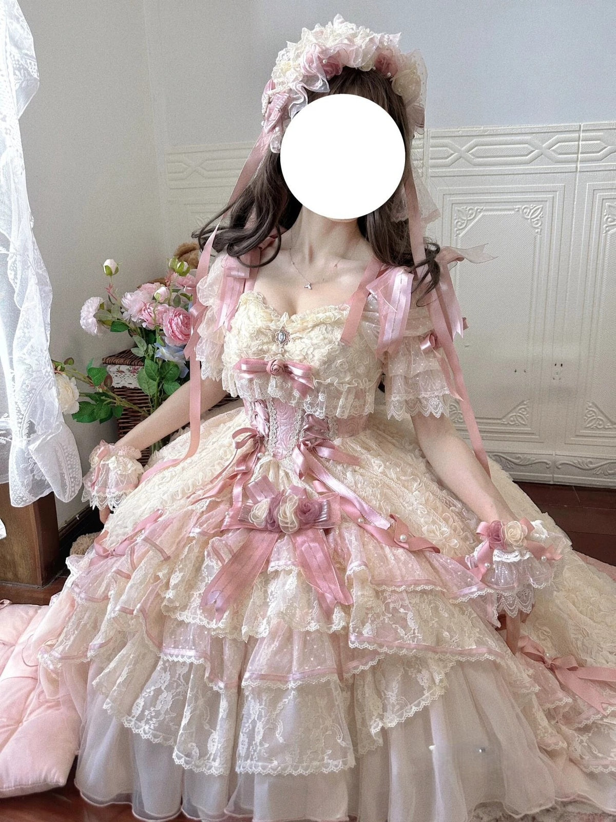 Sweet Lolita Pink Rose Dress Set - Lace Princess Birthday Gown