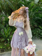 Purple Rose Themed High-Low Skirt Dress with Asymmetrical Train - Hard Candy | CoyBunny