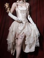 Champagne Lace-up Corset Top + High-low Layered Lolita Skirt (S-XL) | CoyBunny