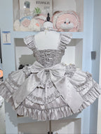 Sweet Silver Rose Lolita JSK Princess Dress with Choker & Train