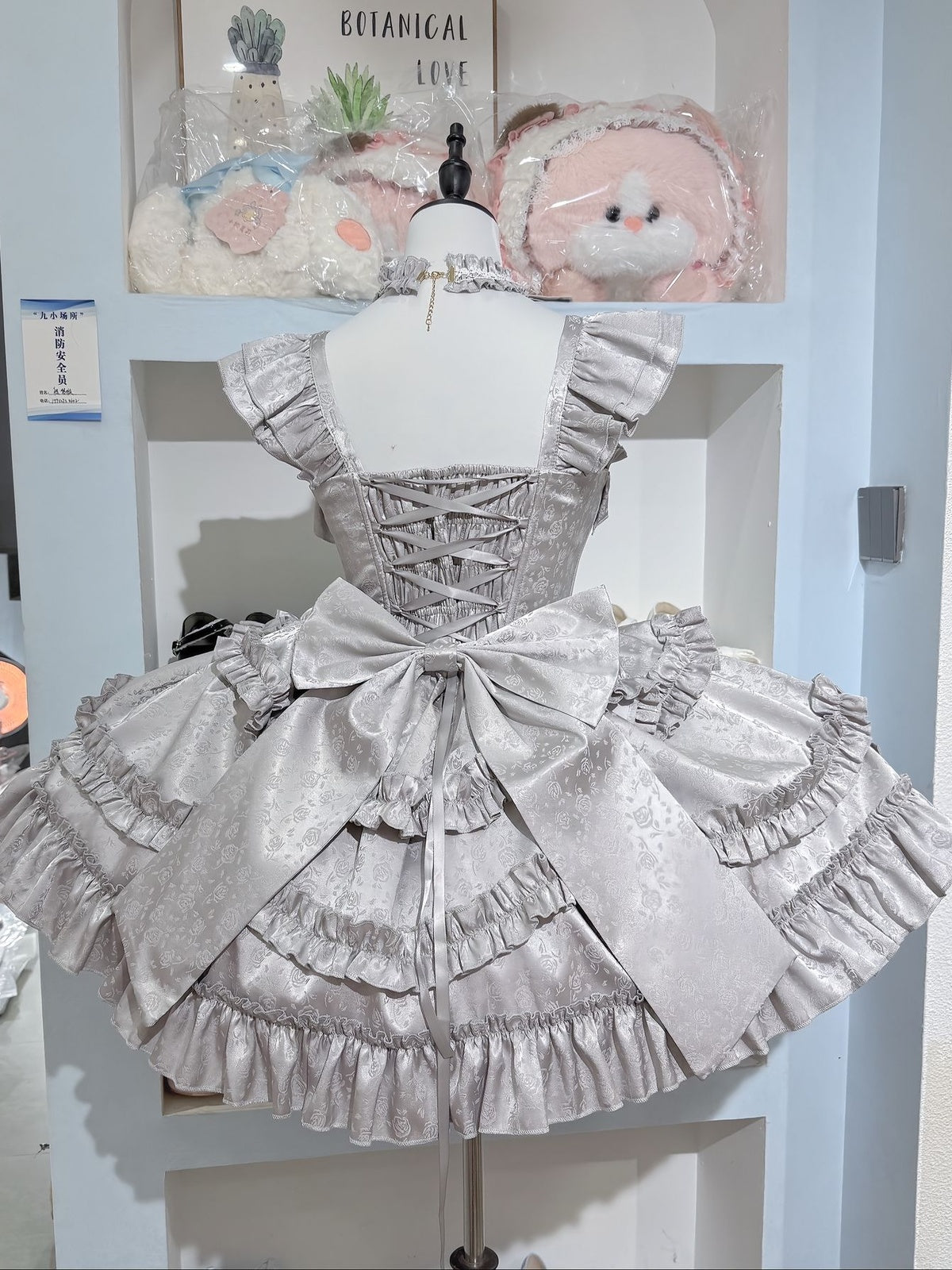 Sweet Silver Rose Lolita JSK Princess Dress with Choker & Train