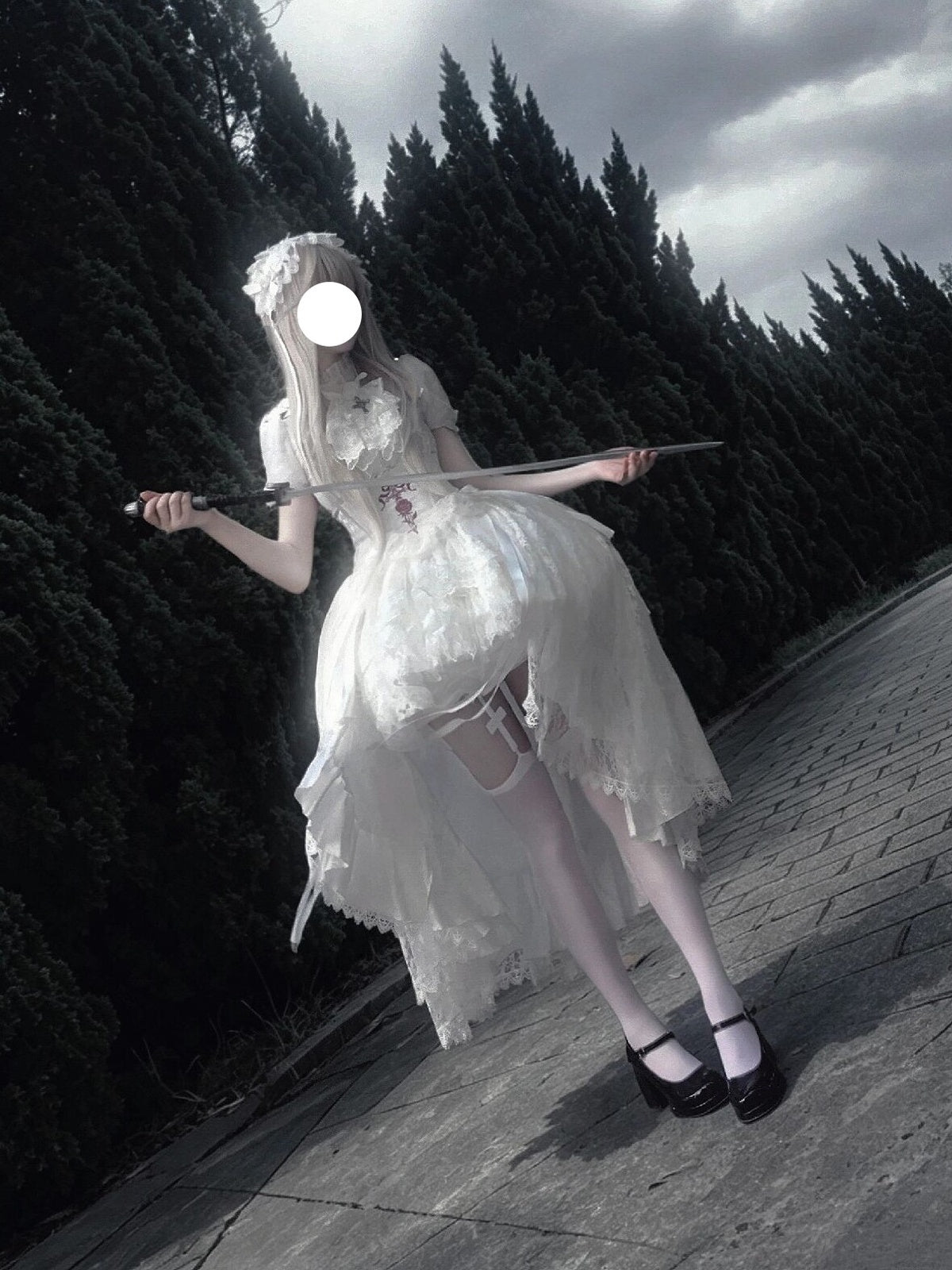 Gothic Lolita Cross & Thorns Dress Set - White Halloween Princess Outfit