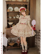 Short Doll Lolita Cotton Print OP Set with Apron & BNT