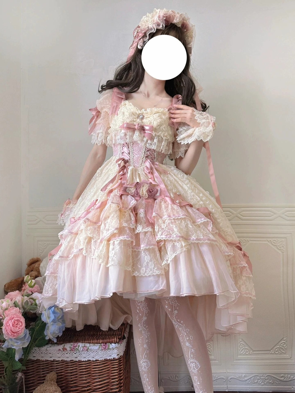 Sweet Lolita Pink Rose Dress Set - Lace Princess Birthday Gown