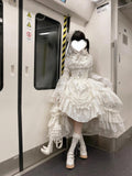 White Gothic Lolita Dress Set - Long Sleeve Halloween Cosplay Outfit