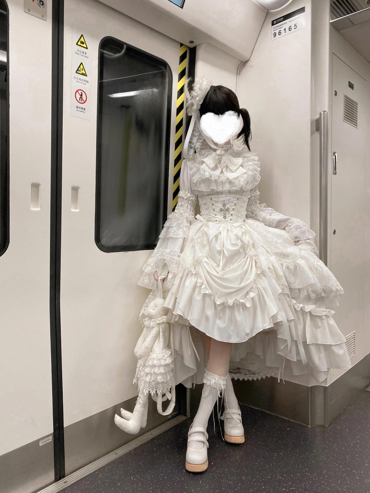 White Gothic Lolita Dress Set - Long Sleeve Halloween Cosplay Outfit