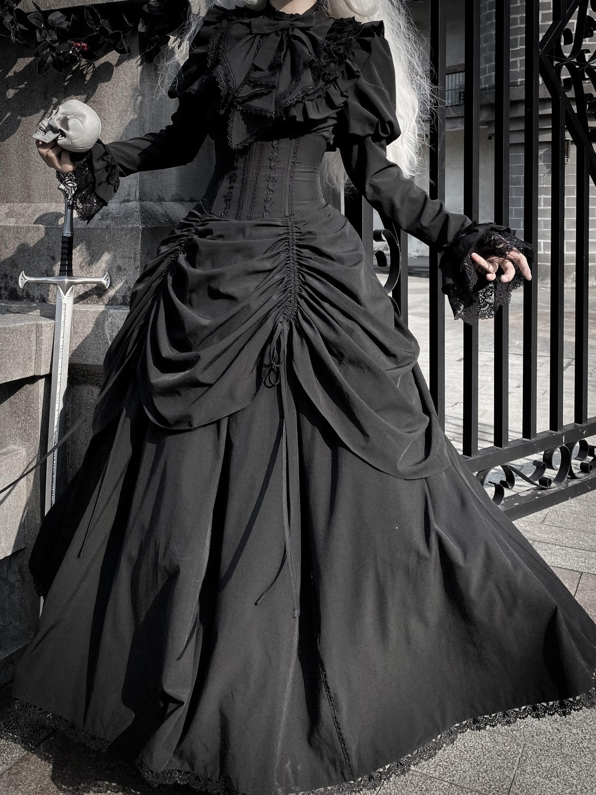 Gothic Witch Lolita Dress Set with Corset Blouse & Bustle Skirt
