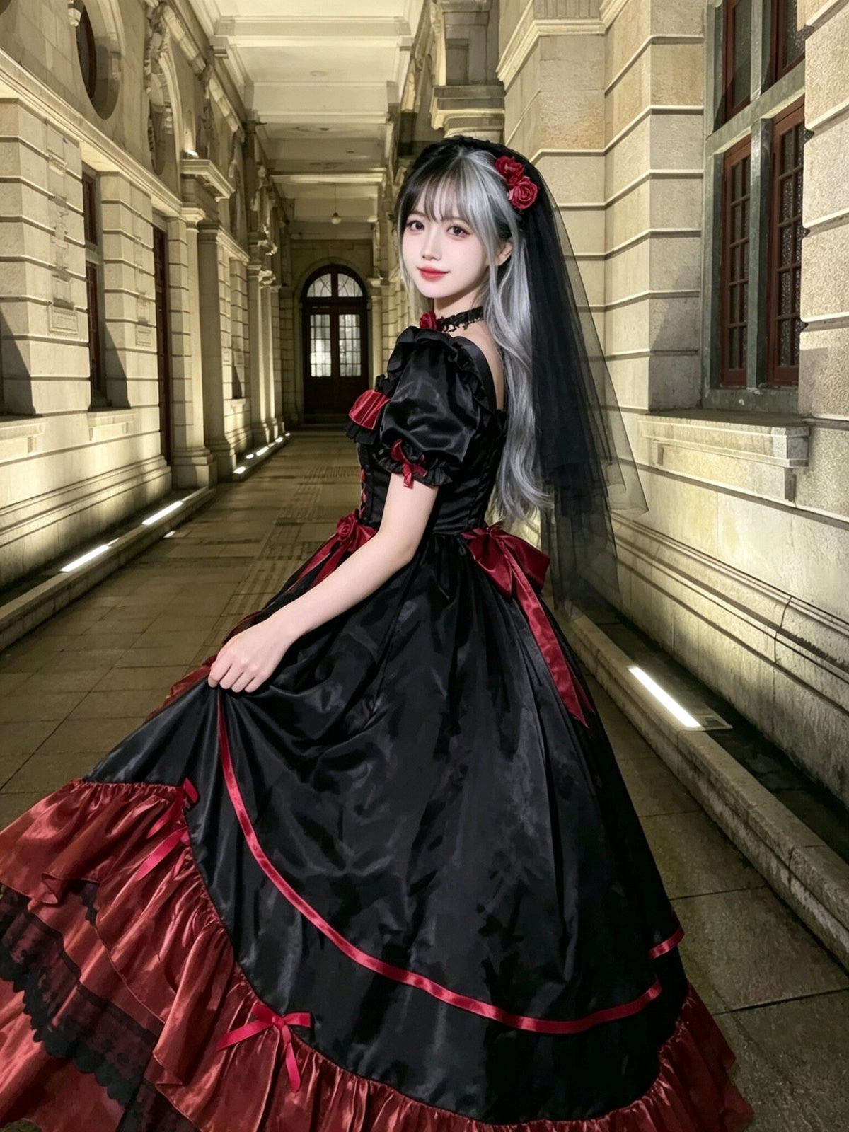 Elegant Black & Red Lolita Ball Gown - Princess Birthday Dress Set