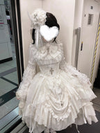 White Princess Lolita Dress Set with Blouse, Corset & Petticoat