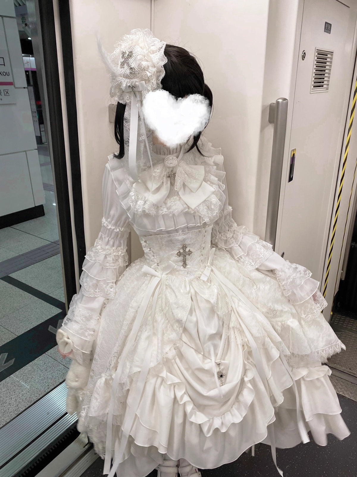 White Princess Lolita Dress Set with Blouse, Corset & Petticoat