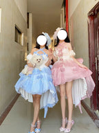 Elegant Blue Gradient Lolita Dress: High-Low Princess Wedding Gown