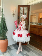 Pink Lolita JSK Suspender Dress with Train & Headband