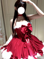 Red Christmas Lolita Dress Full Set with Winter Furry Cape