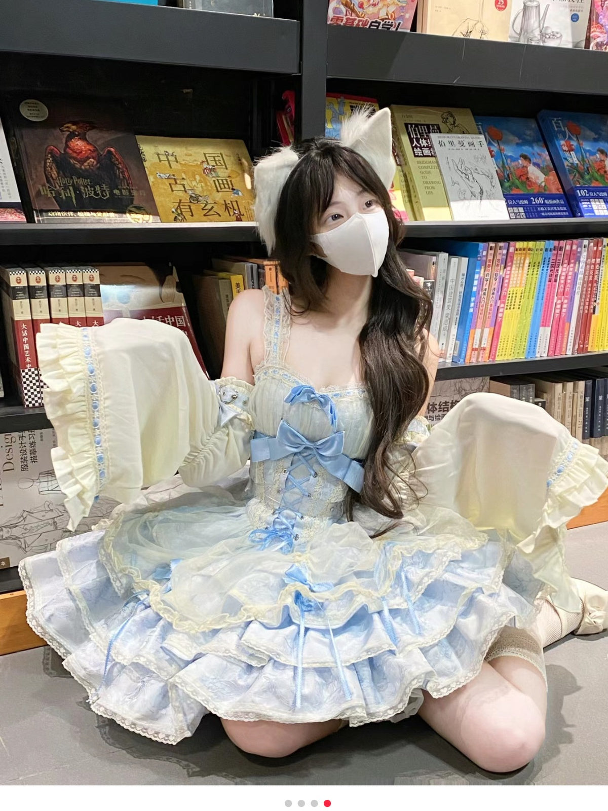 Sweet Blue & Apricot Lolita JSK Dress: Princess Ballet Gown Set