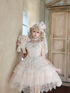Pink Ballet Lolita JSK Dress with Crown Veil & Necklace