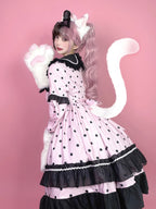 Black & Pink Polka Dot Sweet Lolita OP Long Sleeve Dress