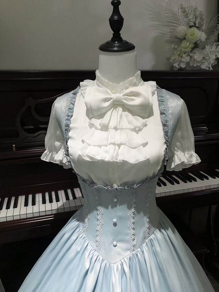 Light Blue Satin Basque Waist Under Bust Elegant Lolita JSK - Alice in Wonderland Lolita | CoyBunny
