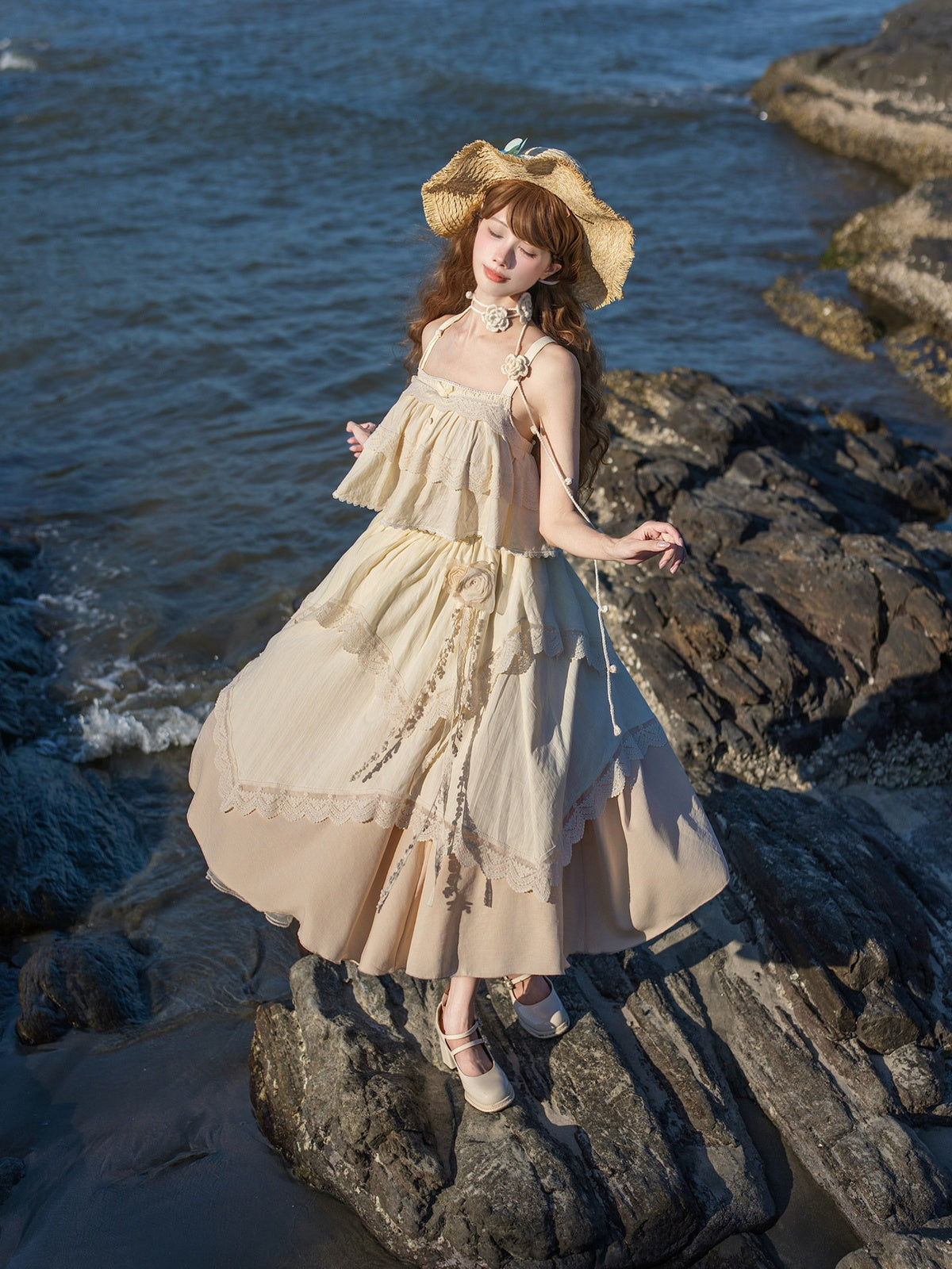 Off-White Lolita Camisole Top & Asymmetrical Skirt Set
