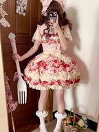 Sweet Strawberry Lolita JSK Dress Set with Blouse & Headband