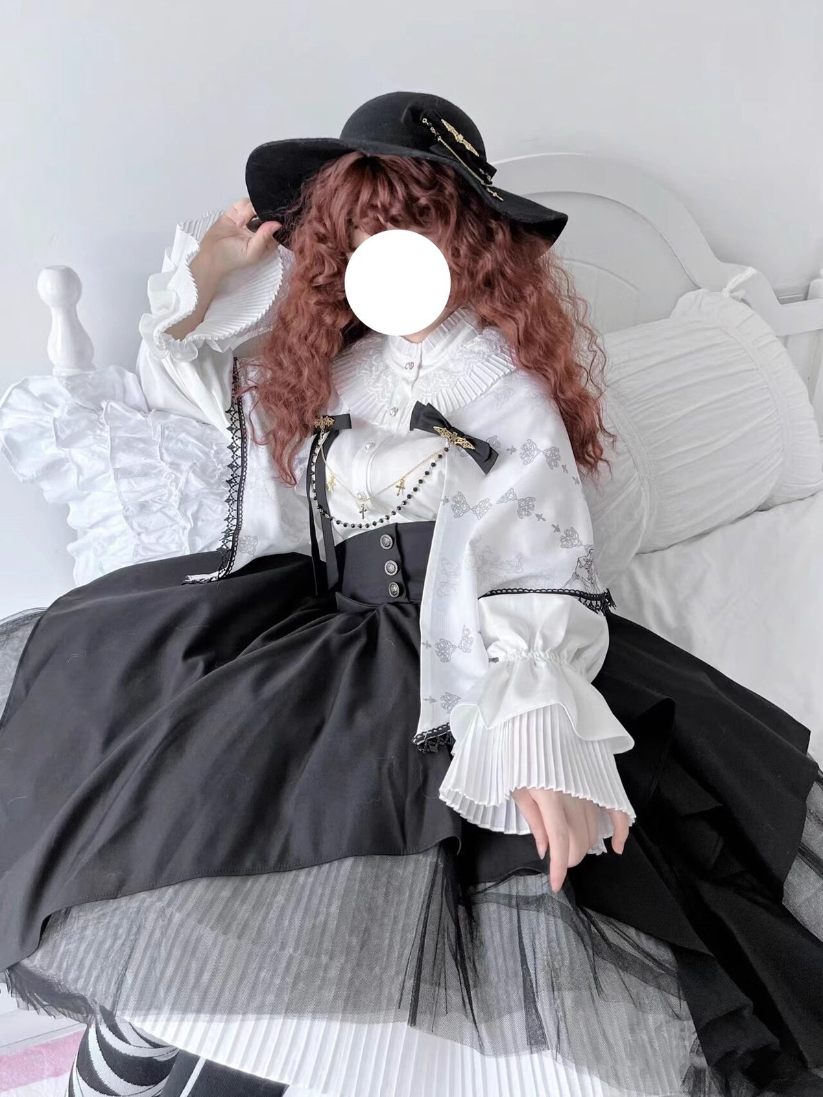 Gothic Nun Lolita Dress Set with Corset Blouse & Tiered Skirt
