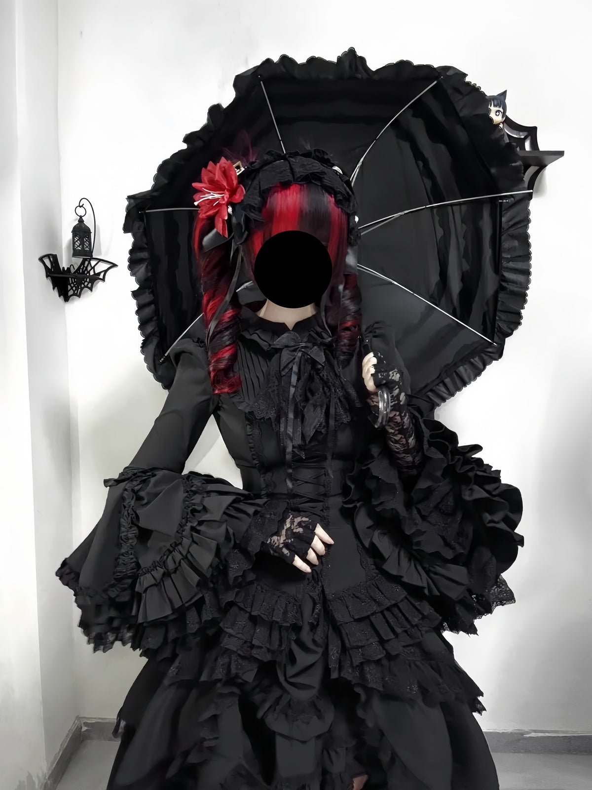 Gothic Black Phoenix Lolita Dress Set with Blouse & Tiered Skirt