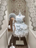 Blue Light Wedding Lolita JSK Dress with Hat & Necklace