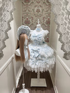 Blue Light Wedding Lolita JSK Dress with Hat & Necklace
