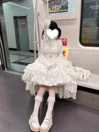 White Princess Lolita Dress Set with Blouse, Corset & Petticoat