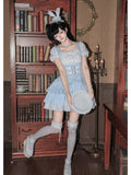Light Blue Square Neck Halter Lolita OP Set with Necklace & Bunny Hat