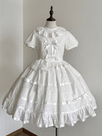 Ivory Checkered Puff Sleeve Lolita One-Piece Dress | CoyBunny