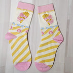 Sweet Lolita Striped Calf Socks with Bowknots in Pink and Yellow | CoyBunny