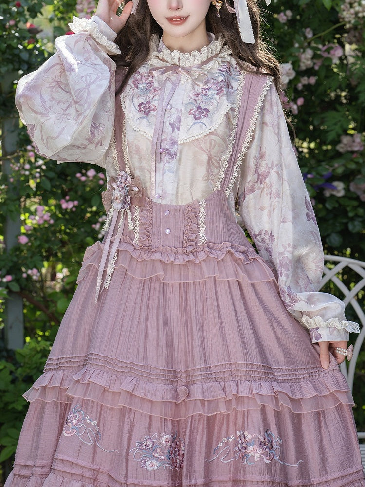 Sweet Purple Lolita JSK with Floral Embroidery & Ruffle Lace Trim - Luo Xiu Dong Xiang | CoyBunny