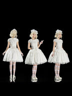 Elegant Ivory Floral Lace Applique Short OP Dress with Sash - Sleepless Unanswered | CoyBunny