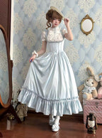 Light Blue Satin Basque Waist Under Bust Elegant Lolita JSK - Alice in Wonderland Lolita | CoyBunny