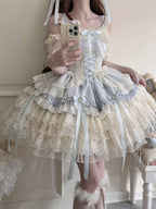 Blue Ballet Lolita JSK Dress with Train | Sweet Princess Gown