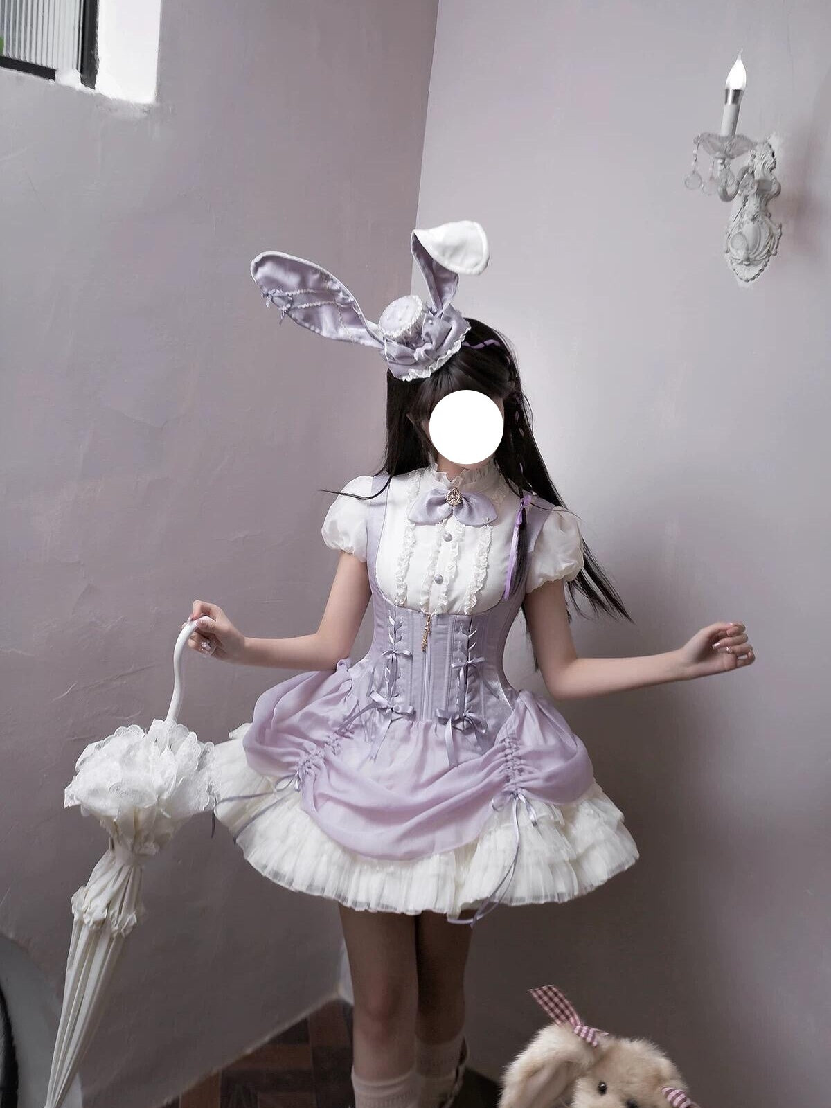 Sweet Lavender Rabbit Lolita JSK Dress & Blouse Set with Bowknot