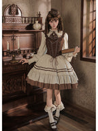 Short Ruffle Lolita OP Set with Corset, Drape & Brooch