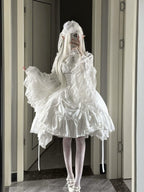 White Gothic Lolita Dress Set - Long Sleeve Halloween Cosplay Outfit