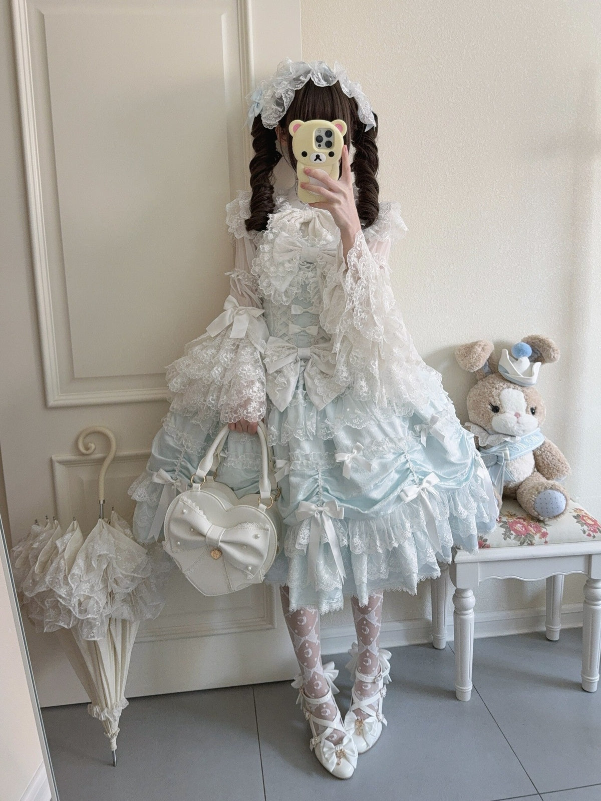 Blue Doll JSK Lolita Dress with Back Bow & Headband