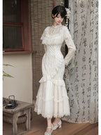 Off-White Embroidered Mermaid Cheongsam Lolita Set with Choker