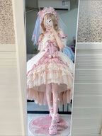 Sweet Lolita Pink Rose Dress Set - Lace Princess Birthday Gown